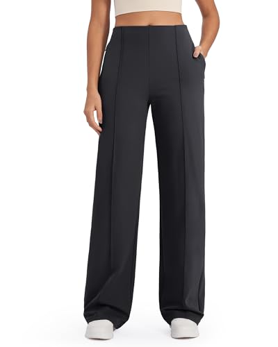 G4Free Black Wide Leg Pants with Pockets Stretchy Yoga Dress Pants Women Casual Sweatpants Comfy Travel Business Casual Trousers Pants(Black,L,29