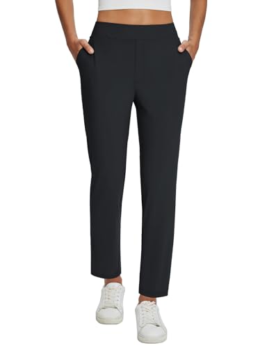 baleaf Womens Business Casual Pants Stretch Travel Pants On Airplane with Zipper Pockets Dressy Slacks Golf Work Office Black M