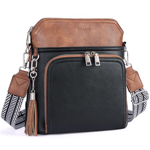 Roulens Crossbody Purse for Women,Lightweight Medium Crossbody Bag Soft Leather Women's Shoulder Handbags with Tassel