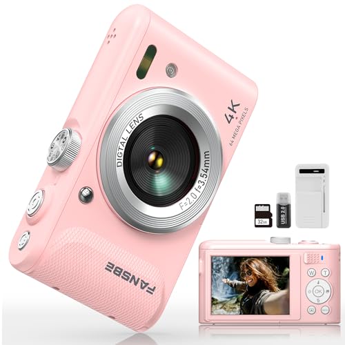 Fansbe Smart Compact Portable 4K Digital Camera, Travel 4K Digital Camera Pocket, Digital Cameras Autofocus Vlogging Anti-Shake 18X Zoom 64MP 8 Modes 2.8